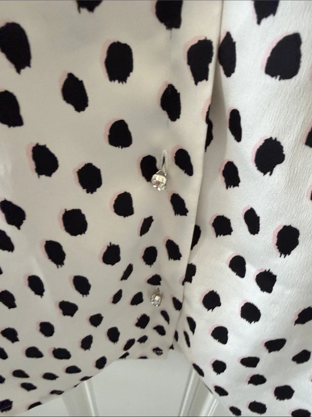kate spade Black and White Polka-Style Print Blouse with Pink Accents